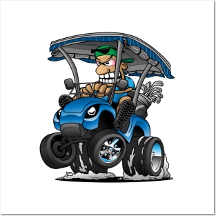 Funny Golf Cart Hotrod Golf Car Popping a Wheelie Cartoon Posters and Art